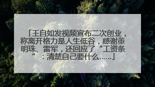 王自如发视频宣布二次创业，称离开格力是人生低谷，感谢董明珠、雷军，还回应了“工资条”：清楚自己要什么……