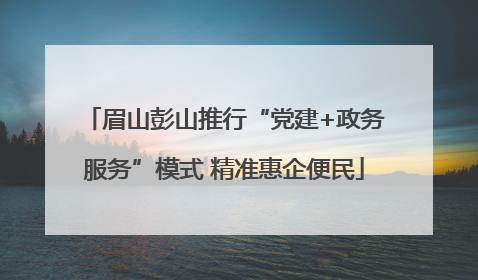 眉山彭山推行“党建+政务服务”模式 精准惠企便民