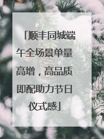 顺丰同城端午全场景单量高增，高品质即配助力节日仪式感